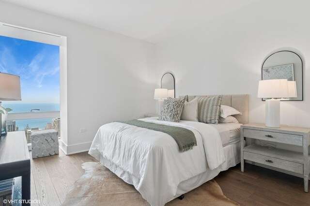 363 E Wacker Dr Unit 6301, Chicago, IL 60601 - bedroom featuring wood finished floors, a water view, and baseboards