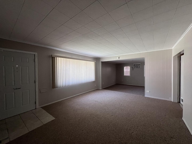 409 Winnemac St, Park Forest, IL 60466 - empty room with ornamental molding, carpet, baseboards, and a wall unit AC