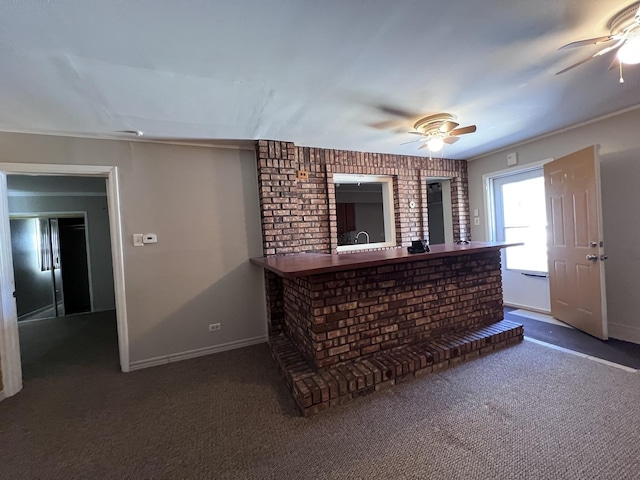409 Winnemac St, Park Forest, IL 60466 - bar featuring a ceiling fan, carpet floors, and baseboards
