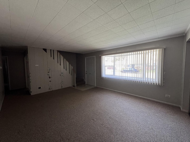 409 Winnemac St, Park Forest, IL 60466 - carpeted empty room featuring stairway and wooden walls