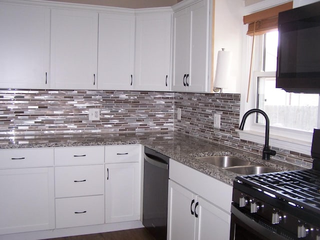 1711 Beach Rd, Mchenry, IL 60050 - kitchen with black appliances, white cabinets, tasteful backsplash, and stone counters