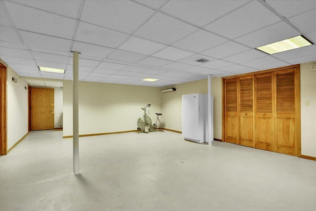 901 E Ardyce Ln, Mount Prospect, IL 60056 - finished basement with freestanding refrigerator and a drop ceiling