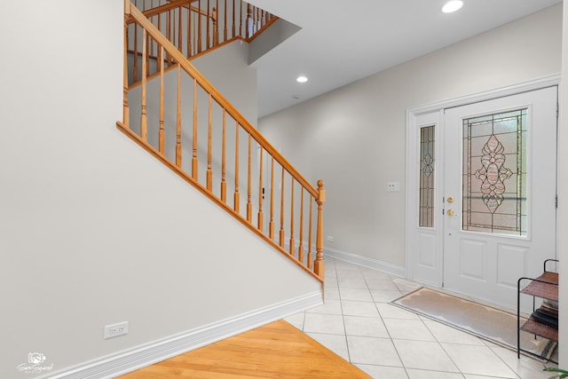 2508 Reflections Dr, Crest Hill, IL 60403 - foyer entrance featuring stairway, recessed lighting, tile patterned flooring, and baseboards