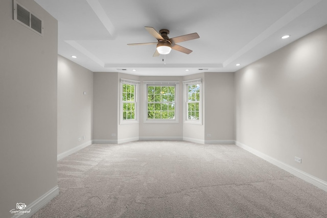 2508 Reflections Dr, Crest Hill, IL 60403 - carpeted empty room with a raised ceiling, ceiling fan, recessed lighting, and baseboards