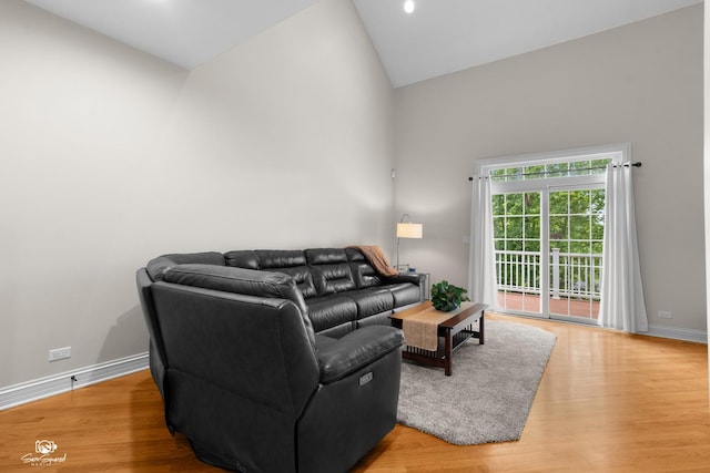 2508 Reflections Dr, Crest Hill, IL 60403 - living area with baseboards, high vaulted ceiling, light wood-style flooring, and recessed lighting