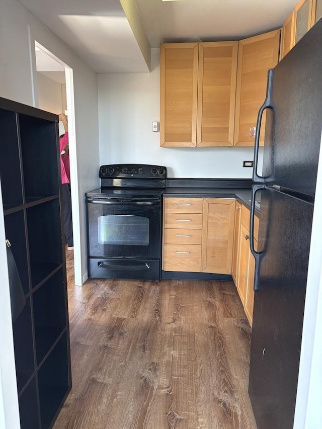 6301 N Sheridan Rd Unit 5H, Chicago, IL 60660 - kitchen with black appliances, light brown cabinetry, dark wood-style floors, and dark countertops