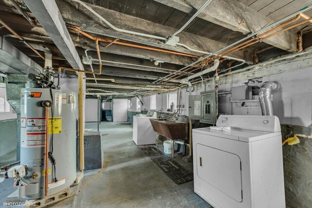 10002 S Torrence Ave, Chicago, IL 60617 - basement featuring washer / clothes dryer, water heater, a sink, and electric panel
