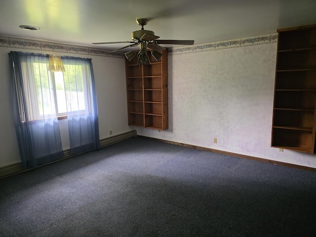 4247 W Church Rd, Beecher, IL 60401 - carpeted empty room with ceiling fan and a baseboard radiator