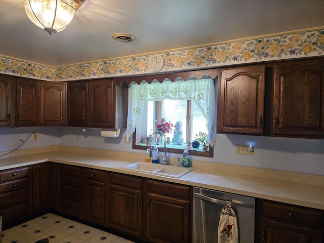 4247 W Church Rd, Beecher, IL 60401 - kitchen featuring dishwasher, light countertops, dark brown cabinets, and light tile patterned floors