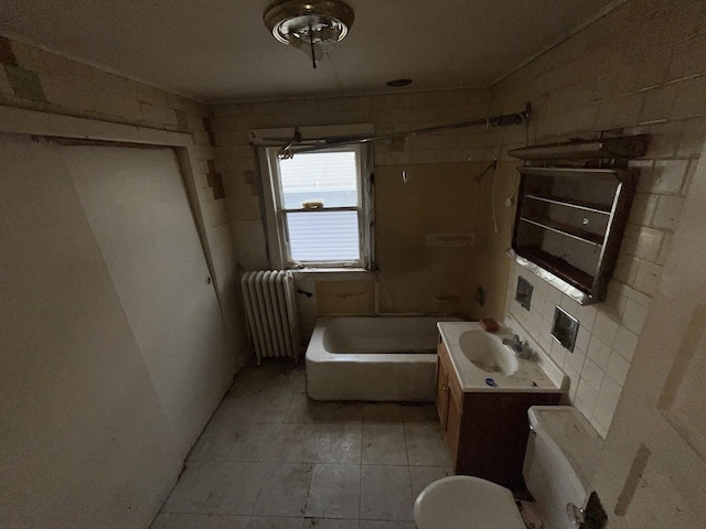 104 Interocean Ave, South Chicago Heights, IL 60411 - bathroom featuring radiator, vanity, tasteful backsplash, toilet, and shower / bath combination