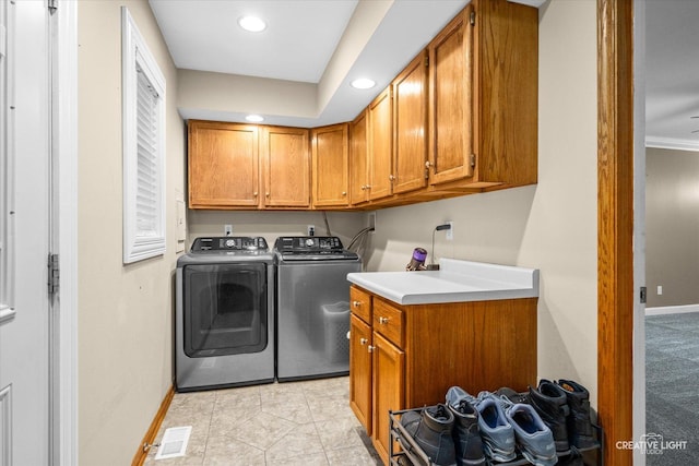 19 Crescent Ct, Montgomery, IL 60538 - washroom featuring cabinet space, washer and clothes dryer, recessed lighting, and baseboards