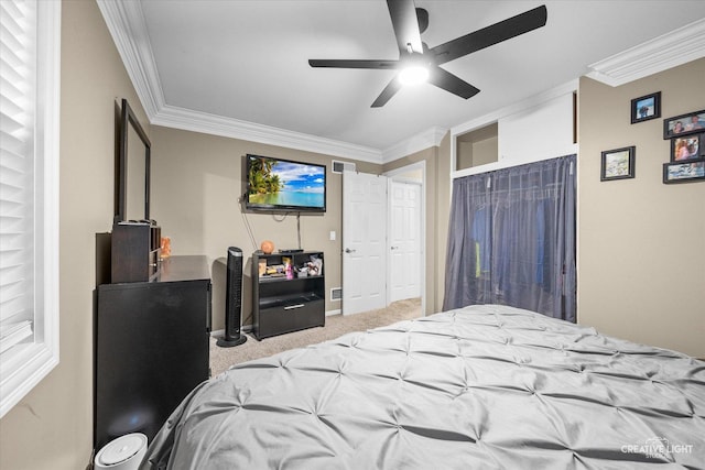 19 Crescent Ct, Montgomery, IL 60538 - bedroom with carpet floors, ornamental molding, and ceiling fan
