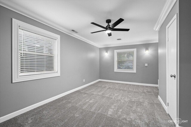 19 Crescent Ct, Montgomery, IL 60538 - carpeted spare room featuring ornamental molding, ceiling fan, and baseboards