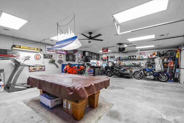 19 Crescent Ct, Montgomery, IL 60538 - playroom with concrete floors, ceiling fan, and billiards