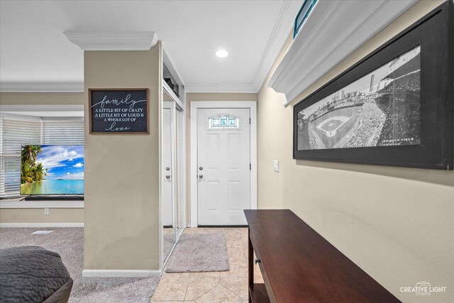 19 Crescent Ct, Montgomery, IL 60538 - doorway to outside featuring crown molding and baseboards
