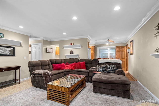 19 Crescent Ct, Montgomery, IL 60538 - carpeted living area featuring recessed lighting, ornamental molding, and baseboards