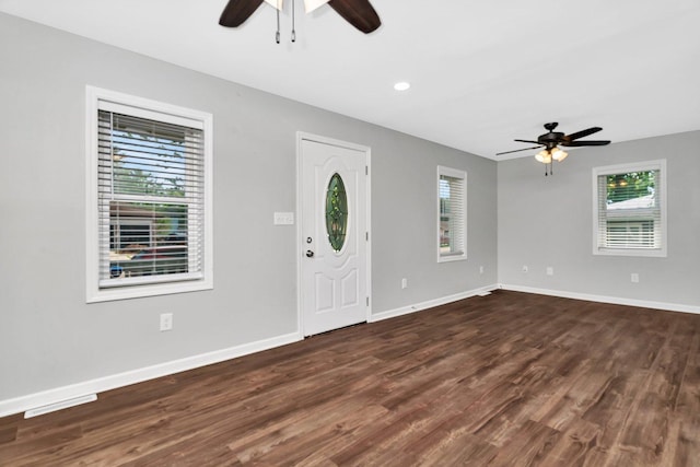 610 W S St, Plano, IL 60545 - foyer entrance with ceiling fan, dark wood finished floors, and recessed lighting