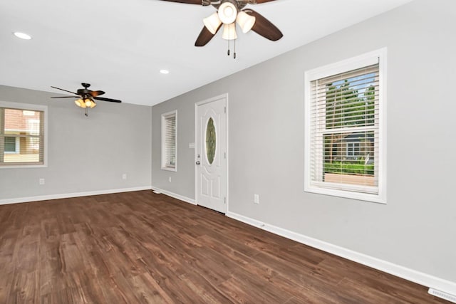 610 W S St, Plano, IL 60545 - foyer entrance with a ceiling fan, healthy amount of natural light, dark wood finished floors, and recessed lighting