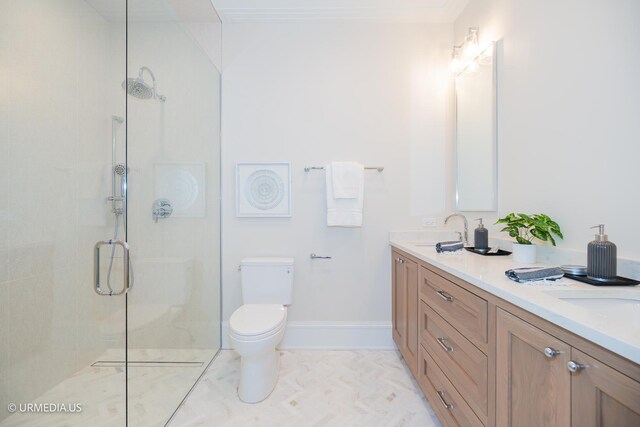 1812 N Howe St Unit Ph, Chicago, IL 60614 - full bathroom featuring double vanity, a shower with shower door, and toilet