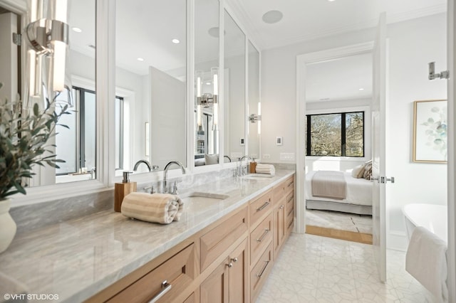 1812 N Howe St Unit Ph, Chicago, IL 60614 - ensuite bathroom with double vanity, a freestanding bath, and recessed lighting