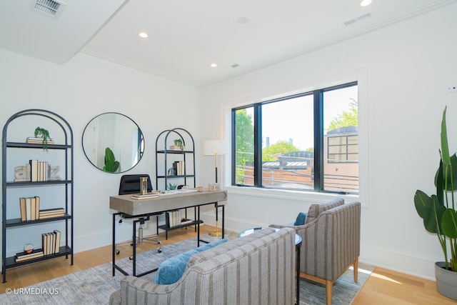 1812 N Howe St Unit Ph, Chicago, IL 60614 - home office with crown molding, wood finished floors, baseboards, and recessed lighting