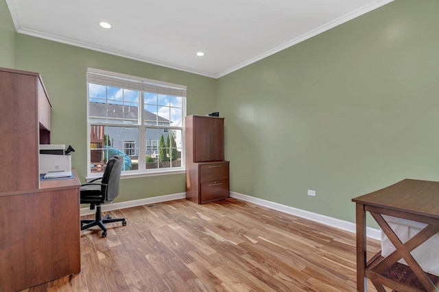 1221 Winding Way, Bolingbrook, IL 60490 - office space with crown molding, light wood-type flooring, and recessed lighting