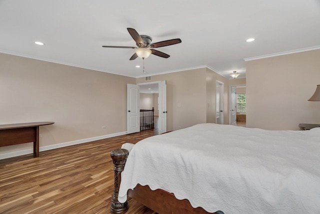 1221 Winding Way, Bolingbrook, IL 60490 - bedroom with wood finished floors, recessed lighting, crown molding, and a ceiling fan