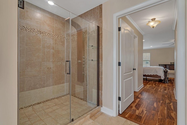 1221 Winding Way, Bolingbrook, IL 60490 - full bath featuring ensuite bath, a shower stall, crown molding, recessed lighting, and ceiling fan