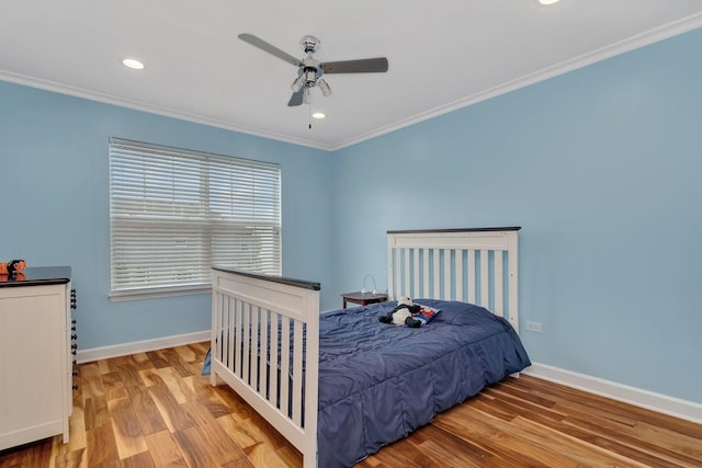 1221 Winding Way, Bolingbrook, IL 60490 - bedroom featuring ornamental molding, wood finished floors, recessed lighting, and ceiling fan