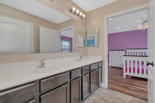 1221 Winding Way, Bolingbrook, IL 60490 - full bath featuring double vanity, a ceiling fan, recessed lighting, and tile patterned floors