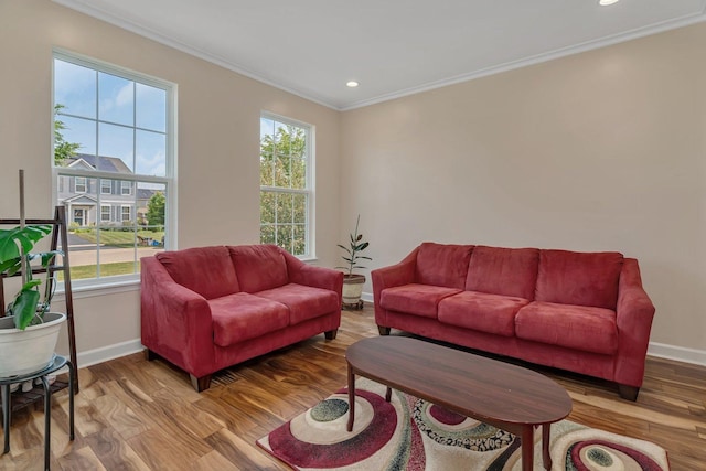 1221 Winding Way, Bolingbrook, IL 60490 - living room featuring healthy amount of natural light, crown molding, wood finished floors, and recessed lighting