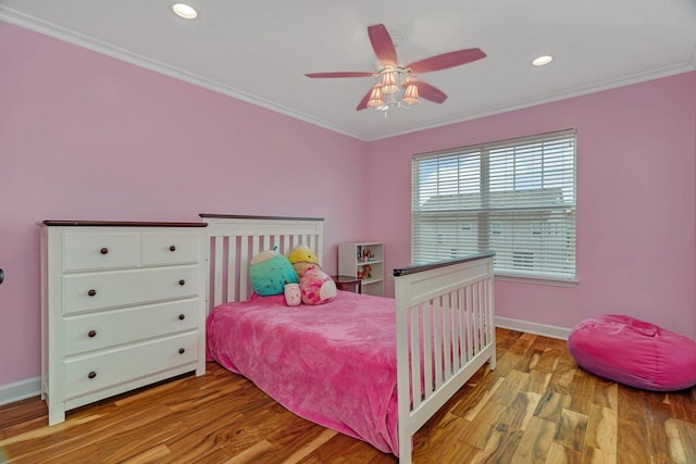 1221 Winding Way, Bolingbrook, IL 60490 - bedroom with crown molding, wood finished floors, recessed lighting, and a ceiling fan