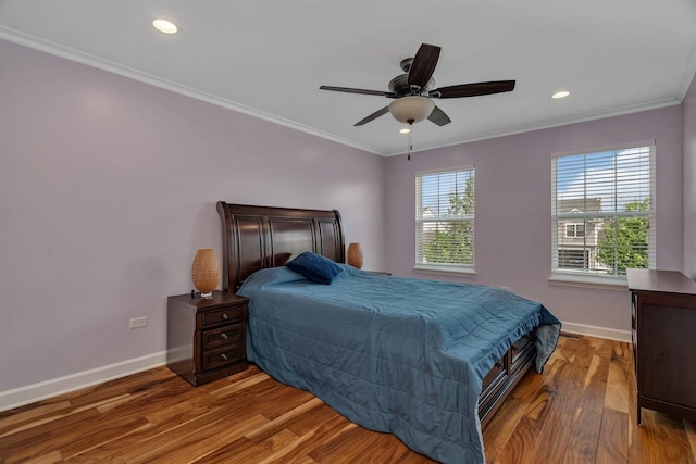 1221 Winding Way, Bolingbrook, IL 60490 - bedroom featuring ornamental molding, wood finished floors, recessed lighting, and ceiling fan