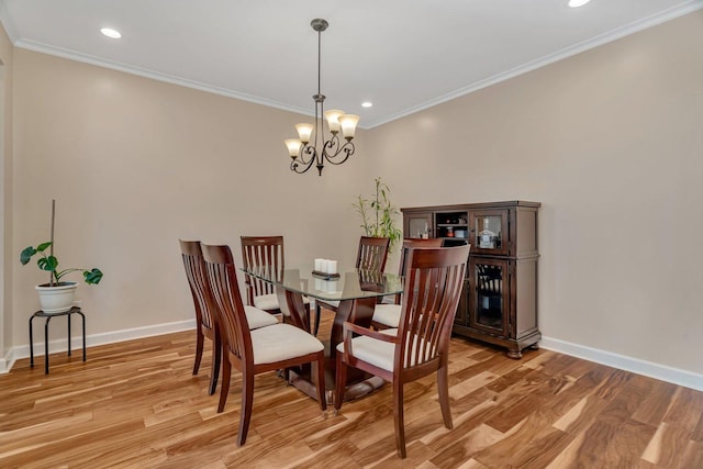 1221 Winding Way, Bolingbrook, IL 60490 - dining room with a chandelier, light wood-style flooring, crown molding, and recessed lighting