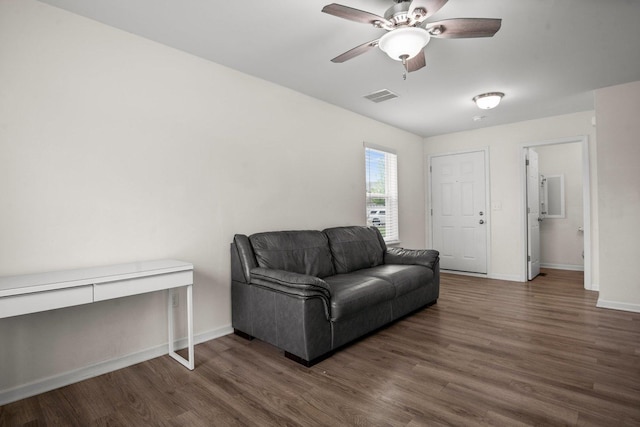 1025 Tuscany Trl, Hampshire, IL 60140 - living area featuring wood finished floors, baseboards, and a ceiling fan