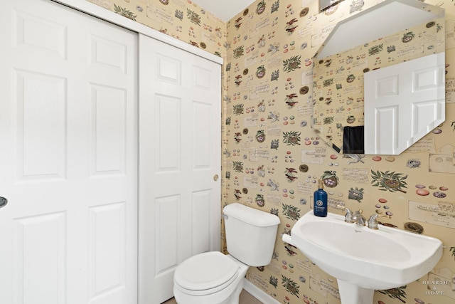 31782 N Pineview Blvd, Lakemoor, IL 60051 - bathroom with wallpapered walls, toilet, and a sink