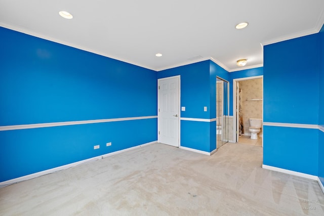 31782 N Pineview Blvd, Lakemoor, IL 60051 - unfurnished bedroom featuring baseboards, crown molding, carpet flooring, recessed lighting, and connected bathroom
