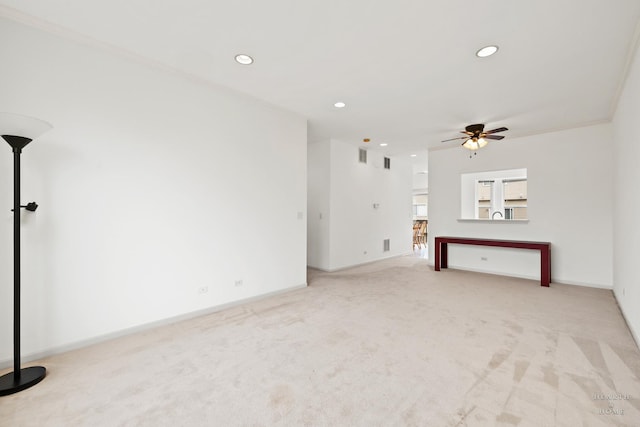 31782 N Pineview Blvd, Lakemoor, IL 60051 - unfurnished living room with carpet flooring, a ceiling fan, recessed lighting, and baseboards