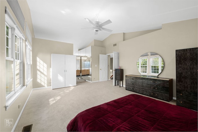 7623 Beringer Ct, Gurnee, IL 60031 - bedroom with carpet, high vaulted ceiling, and a ceiling fan