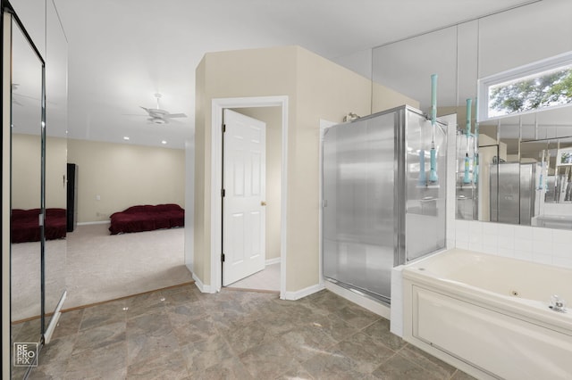 7623 Beringer Ct, Gurnee, IL 60031 - ensuite bathroom with a jetted tub, a stall shower, and a ceiling fan