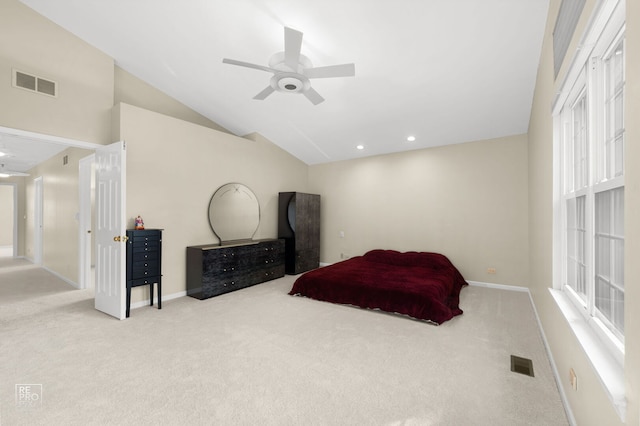 7623 Beringer Ct, Gurnee, IL 60031 - carpeted bedroom featuring lofted ceiling, ceiling fan, and recessed lighting