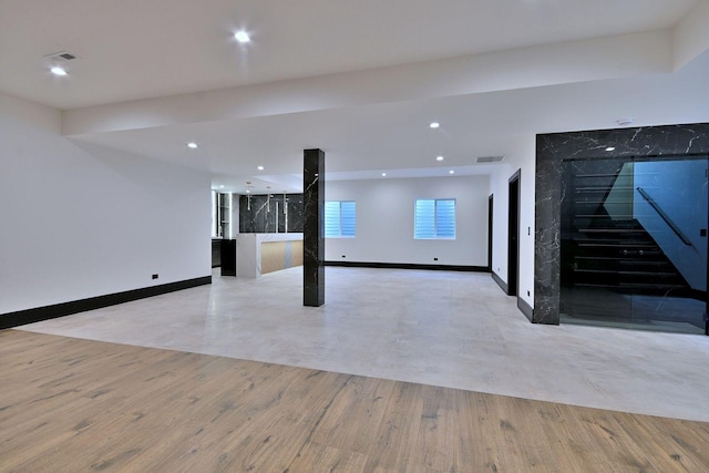 332 W Fremont Ave, Elmhurst, IL 60126 - unfurnished living room with wood finished floors, stairs, and recessed lighting