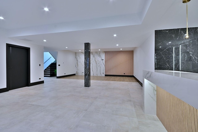 332 W Fremont Ave, Elmhurst, IL 60126 - finished basement with stairway, an accent wall, and recessed lighting