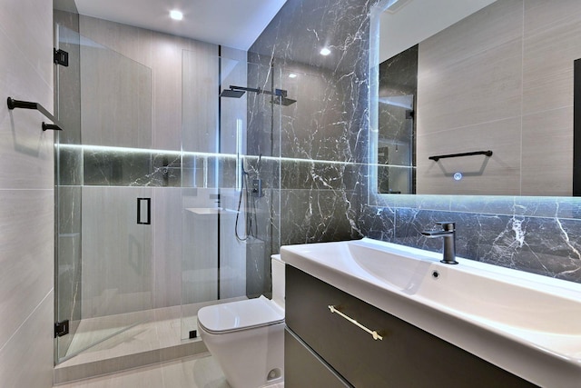 332 W Fremont Ave, Elmhurst, IL 60126 - full bathroom with tile walls, vanity, and a marble finish shower