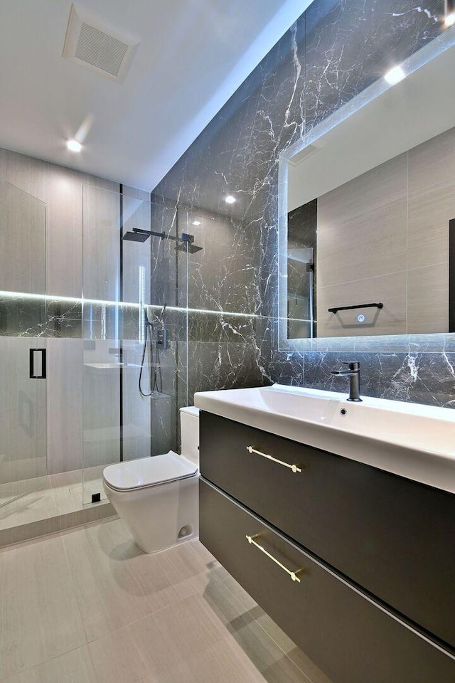 332 W Fremont Ave, Elmhurst, IL 60126 - full bath featuring tile walls, vanity, a marble finish shower, and backsplash
