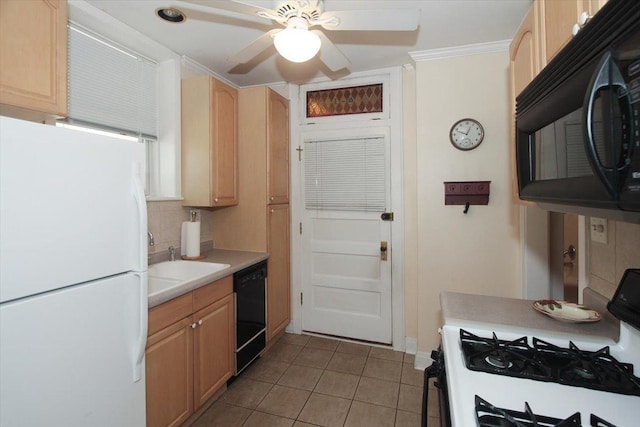 43 N Park Ave Unit 1A, Lombard, IL 60148 - kitchen featuring black appliances, light brown cabinets, light tile patterned flooring, light countertops, and a ceiling fan