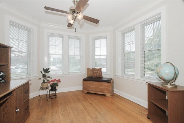 43 N Park Ave Unit 1A, Lombard, IL 60148 - living area featuring ornamental molding, light wood-style floors, and ceiling fan