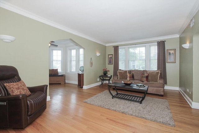 43 N Park Ave Unit 1A, Lombard, IL 60148 - living area featuring ornamental molding, wood finished floors, and arched walkways