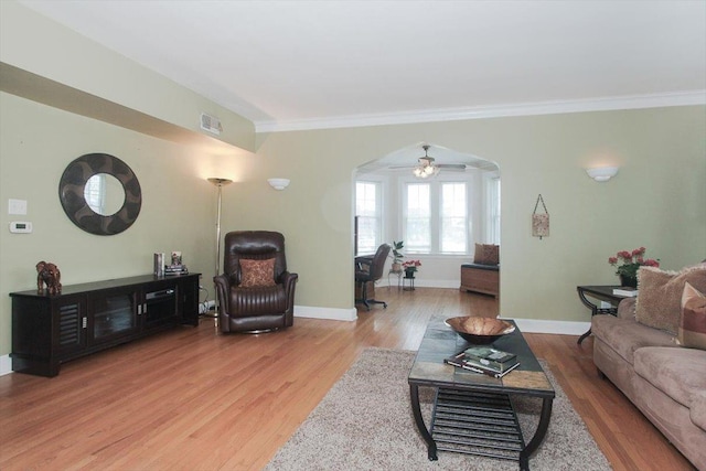 43 N Park Ave Unit 1A, Lombard, IL 60148 - living room with arched walkways, crown molding, and wood finished floors