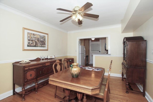 43 N Park Ave Unit 1A, Lombard, IL 60148 - dining area featuring a ceiling fan, crown molding, and wood finished floors